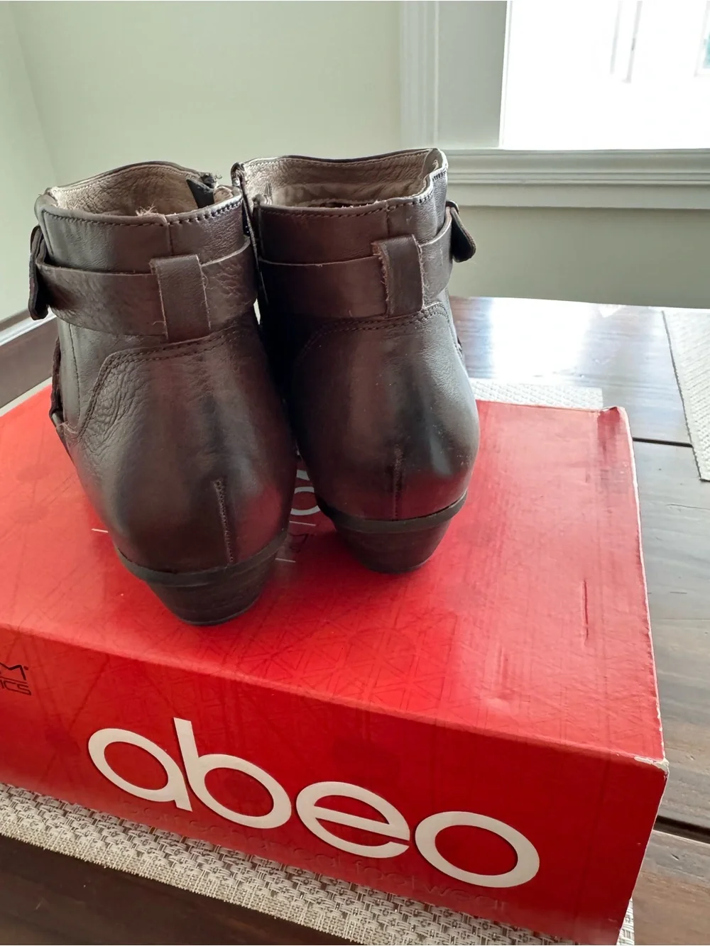 Abeo Dark Brown Leather “Nancy” Ankle Booties with Studded Wrap NWT